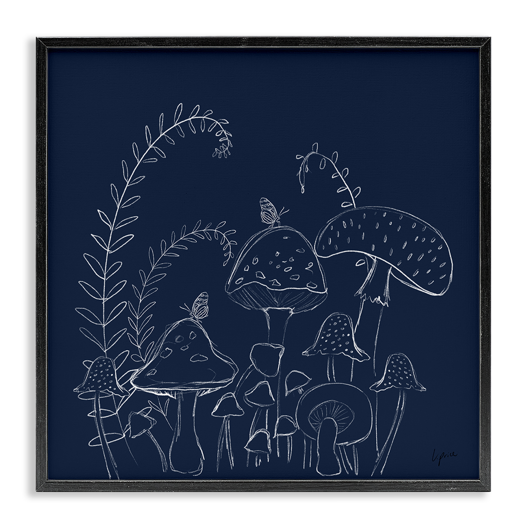 Stupell Industries Happy Mushroom Garden Plants & Flowers Painting Black Framed Art Print Wall Art, 24 x 24