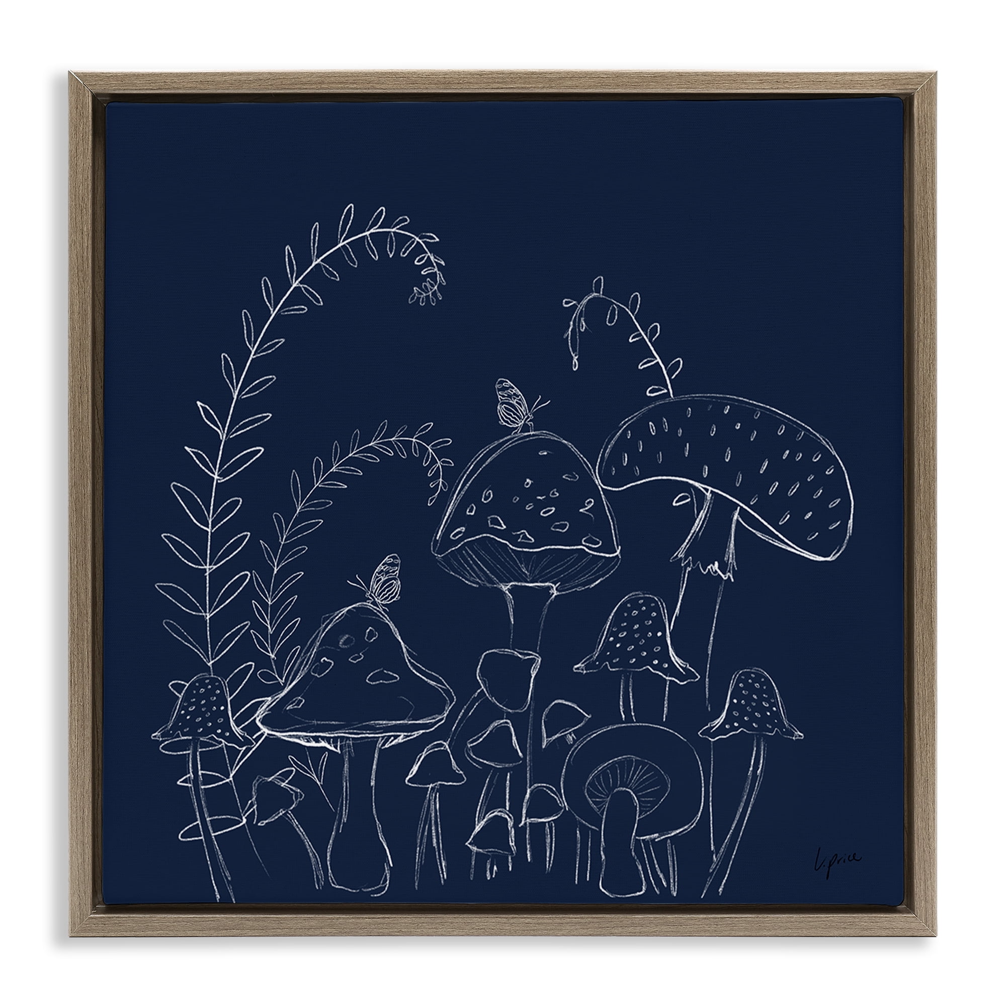 Stupell Industries Happy Mushroom Garden Plants & Flowers Painting Brown Floater Framed Canvas Art Print Wall Art, 25 x 25
