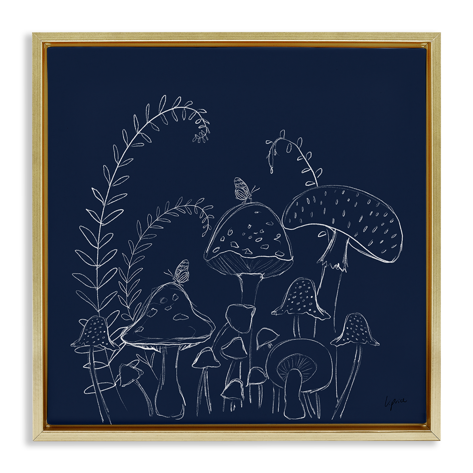 Stupell Industries Happy Mushroom Garden Plants & Flowers Painting Gold Floater Framed Canvas Art Print Wall Art, 25 x 25