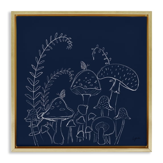 Stupell Industries Happy Mushroom Garden Plants & Flowers Painting Gold Floater Framed Canvas Art Print Wall Art, 25 x 25