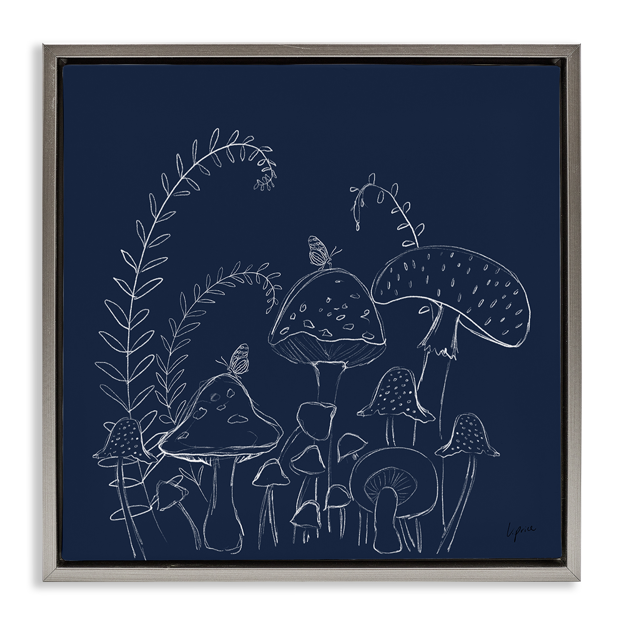 Stupell Industries Happy Mushroom Garden Plants & Flowers Painting Gray Floater Framed Canvas Art Print Wall Art, 18 x 18