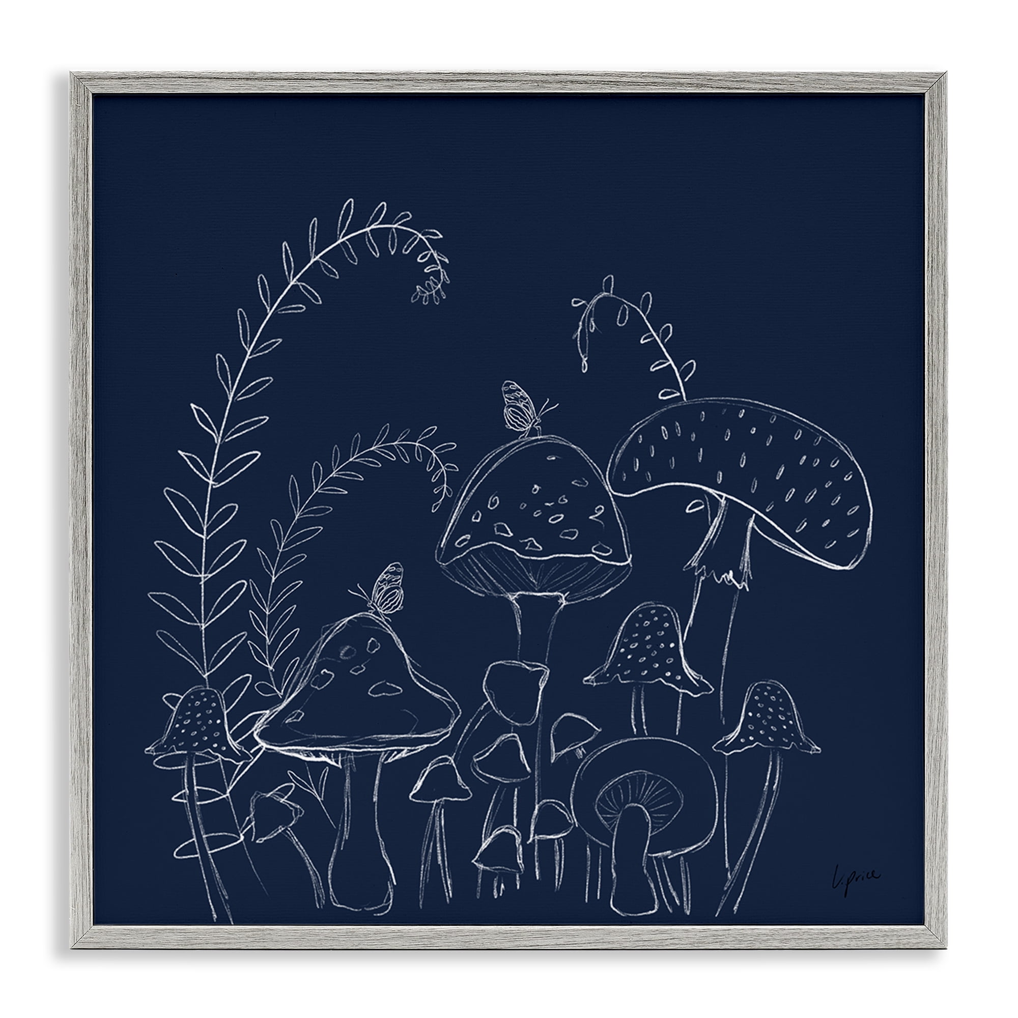 Stupell Industries Happy Mushroom Garden Plants & Flowers Painting Gray Framed Art Print Wall Art, 12 x 12