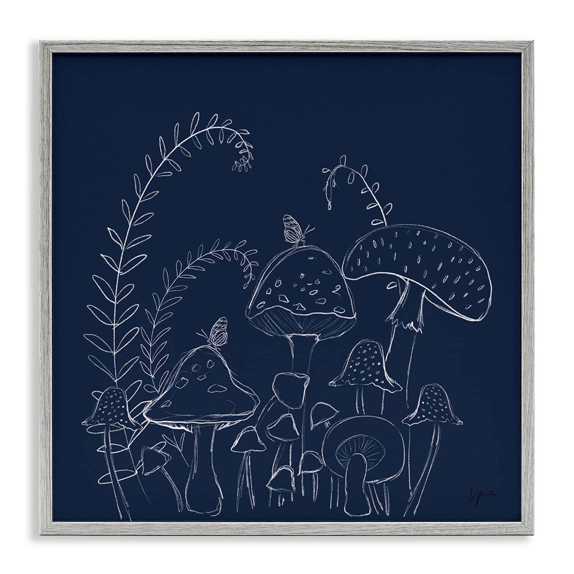 Stupell Industries Happy Mushroom Garden Plants & Flowers Painting Gray Framed Art Print Wall Art, 17 x 17
