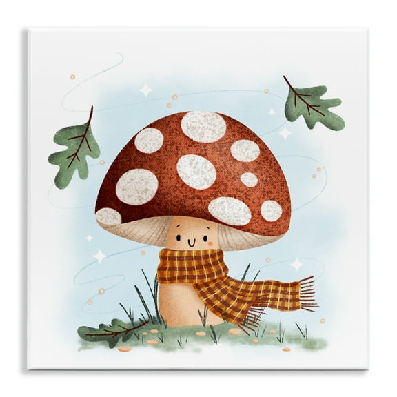 Stupell Industries Happy Mushroom in Scarf Floral Painting Unframed Art Print Wall Art, 12 x 12