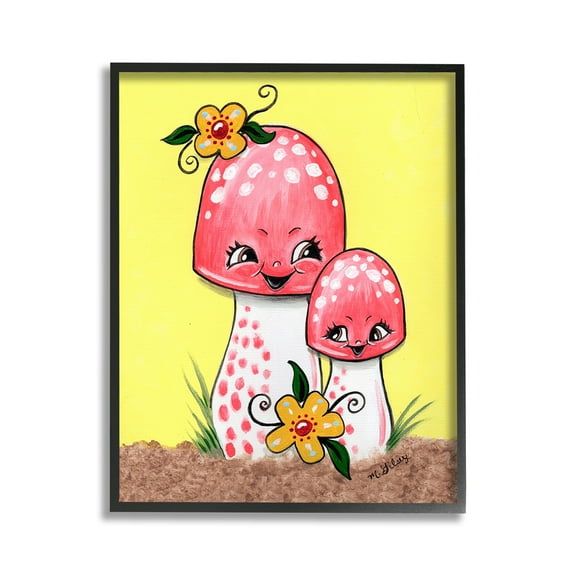 Stupell Industries Happy Mushrooms & Flowers Botanical & Floral Painting Black Framed Art Print Wall Art, 11 x 14