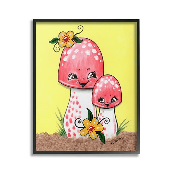 Stupell Industries Happy Mushrooms & Flowers Botanical & Floral Painting Black Framed Art Print Wall Art, 16 x 20