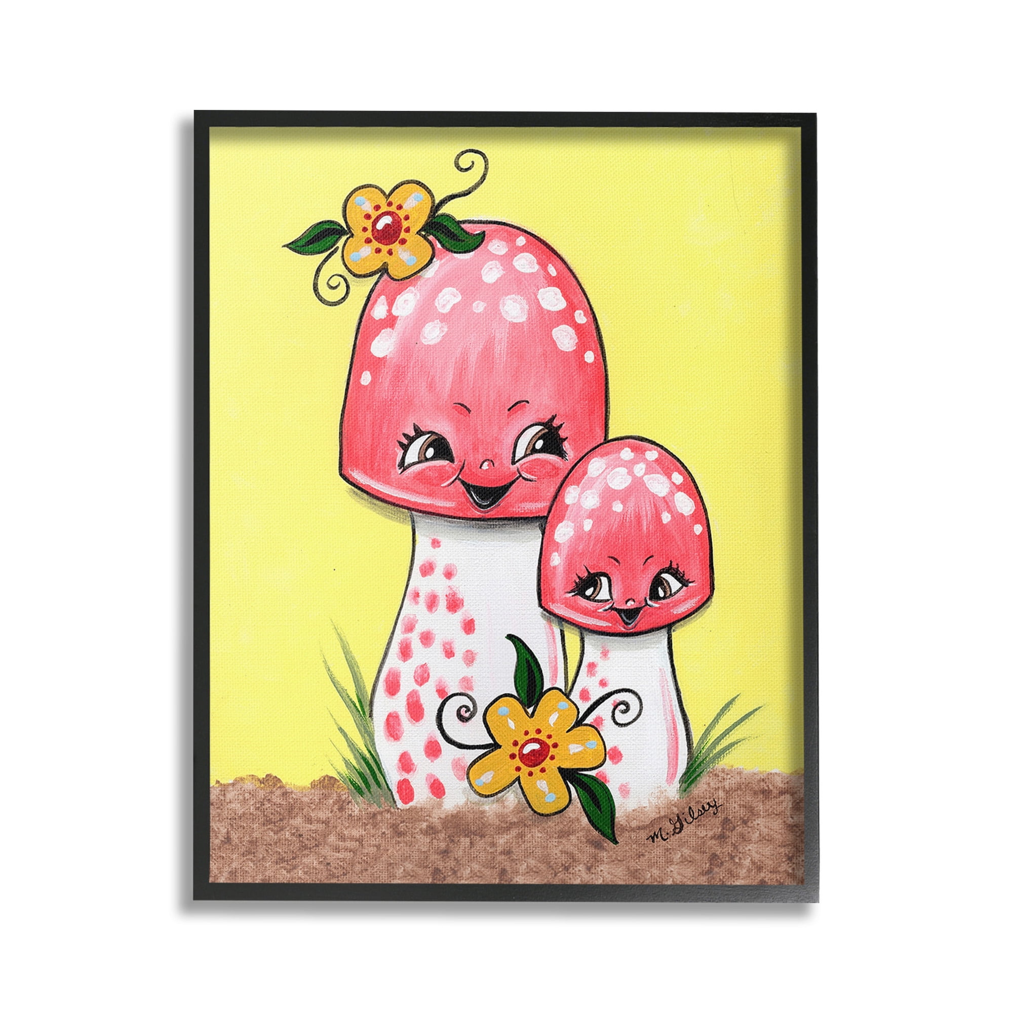 Stupell Industries Happy Mushrooms & Flowers Botanical & Floral Painting Black Framed Art Print Wall Art, 24 x 30