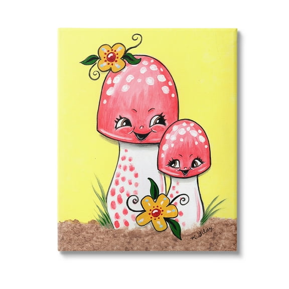 Stupell Industries Happy Mushrooms & Flowers Botanical & Floral Painting Gallery Wrapped Canvas Art Print Wall Art, 16 x 20