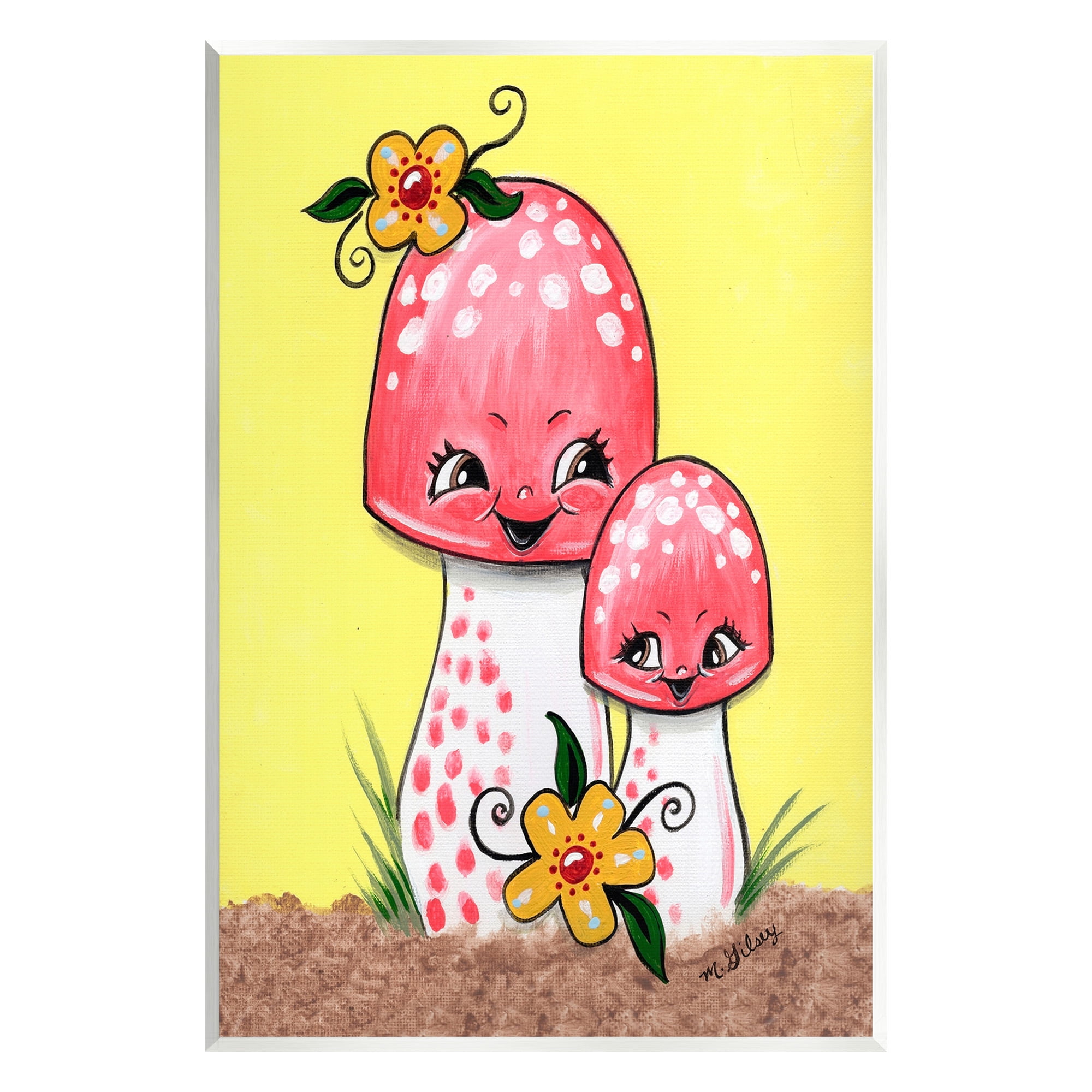 Stupell Industries Happy Mushrooms & Flowers Botanical & Floral Painting Unframed Art Print Wall Art, 13 x 19