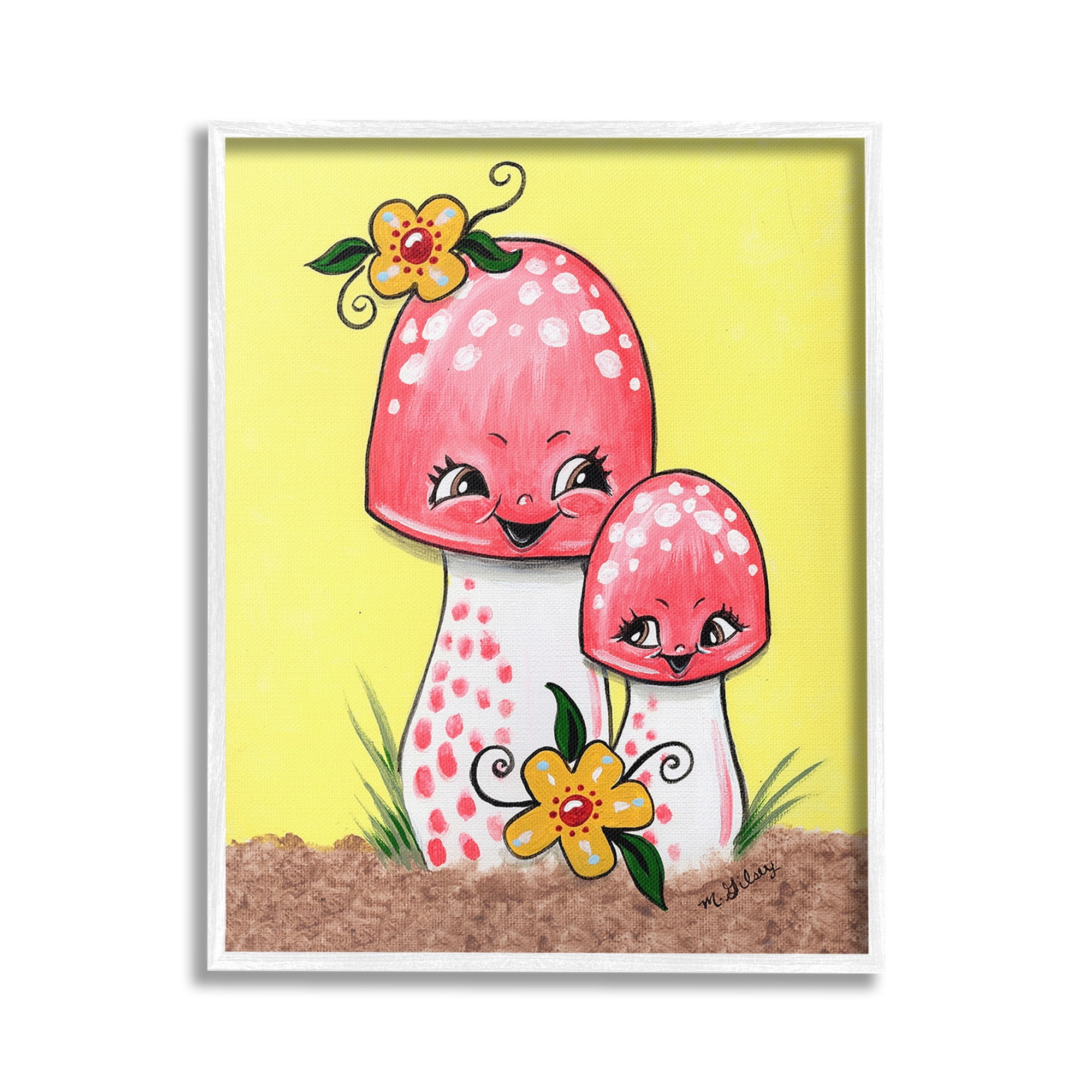 Stupell Industries Happy Mushrooms & Flowers Botanical & Floral Painting White Framed Art Print Wall Art, 24 x 30