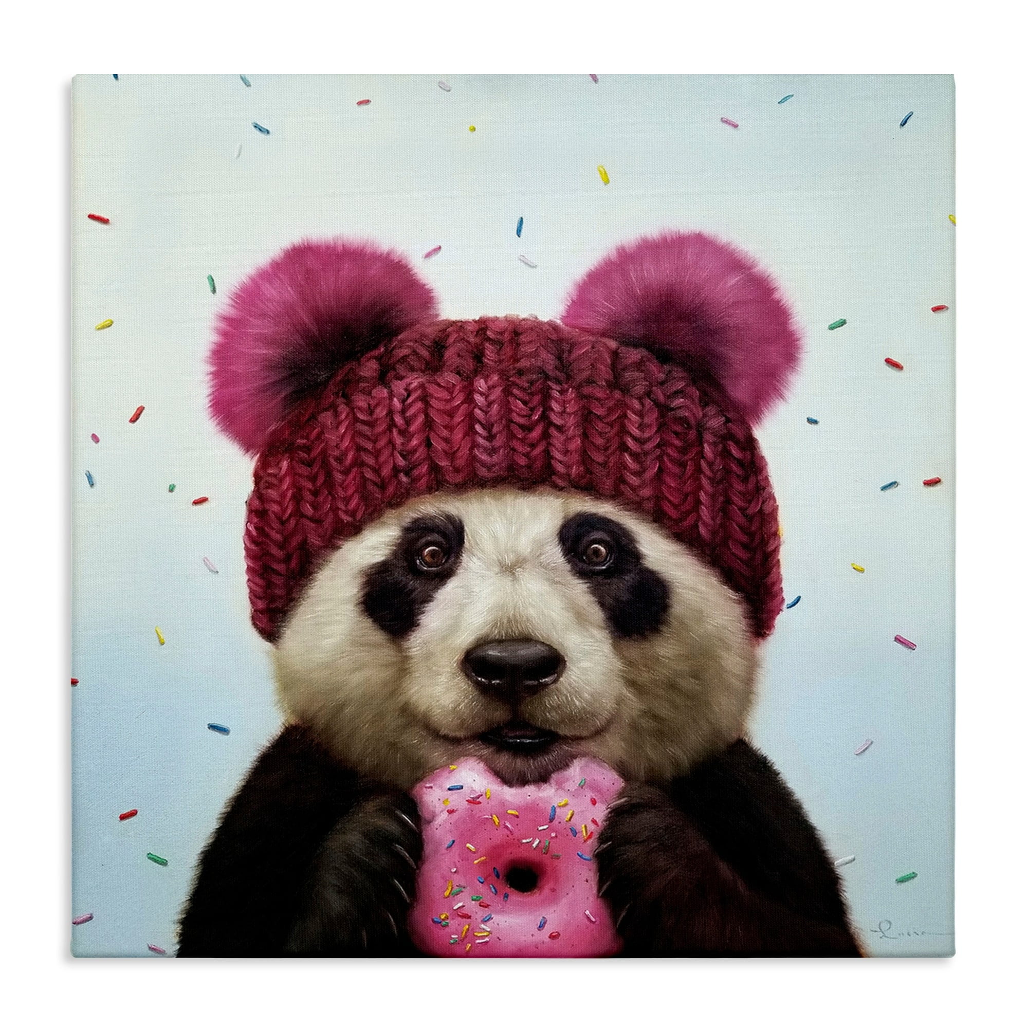 Stupell Industries Happy Panda Bear with Pink Sprinkle Donut,24 x 24,Designed by Lucia Heffernan