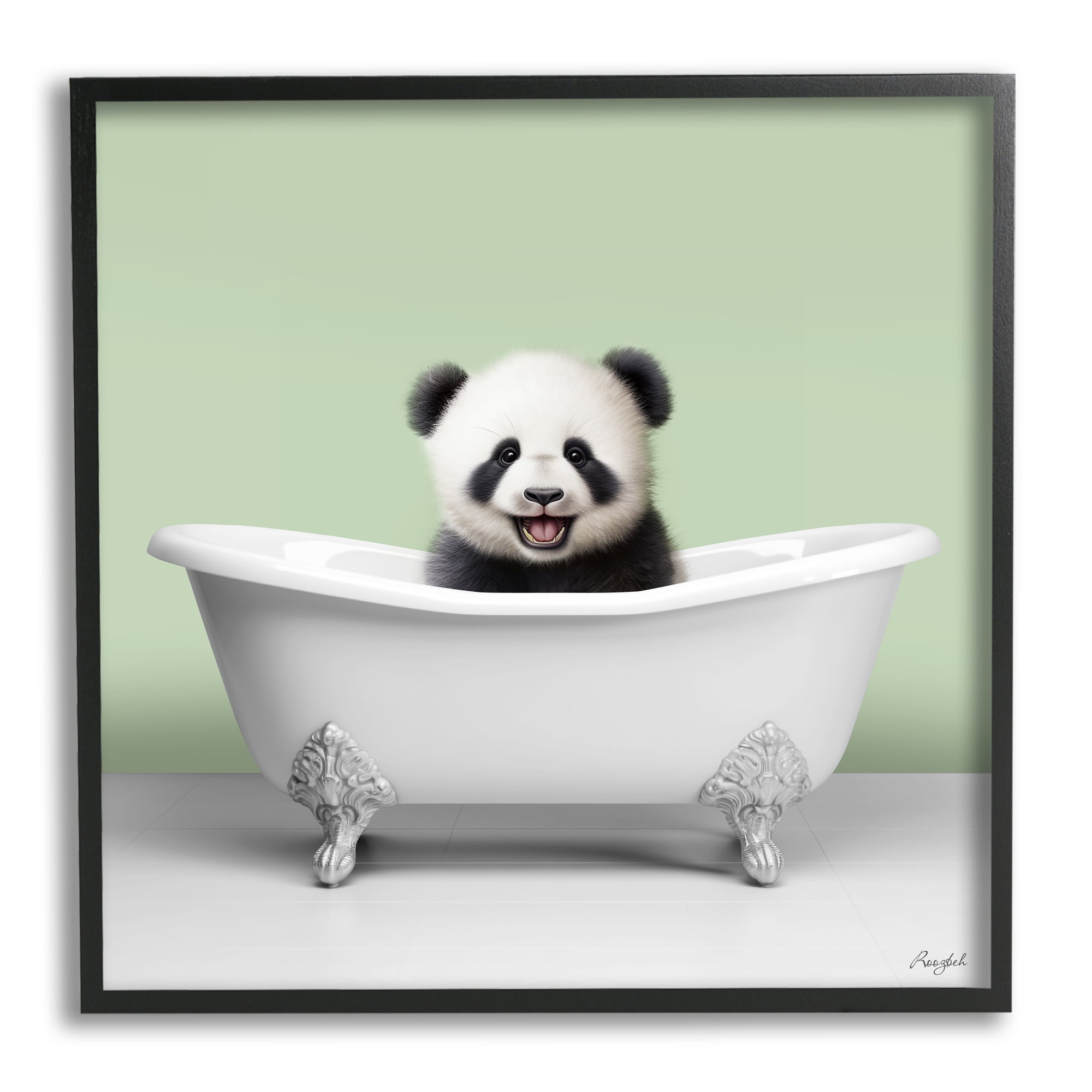 Stupell Industries Happy Panda in Bathtub Animals & Insects Painting Black Framed Art Print Wall Art, 12 x 12