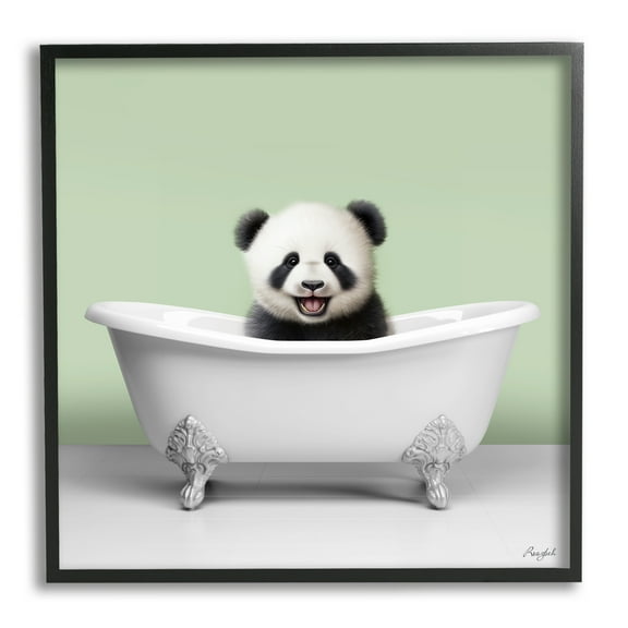 Stupell Industries Happy Panda in Bathtub Animals & Insects Painting Black Framed Art Print Wall Art, 12 x 12