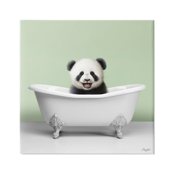 Stupell Industries Happy Panda in Bathtub Animals & Insects Painting Gallery Wrapped Canvas Art Print Wall Art, 17 x 17