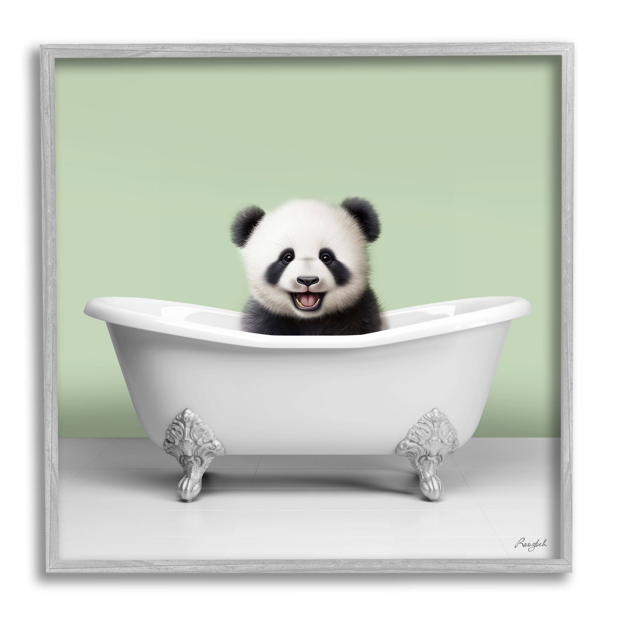 Stupell Industries Happy Panda in Bathtub Animals & Insects Painting Gray Framed Art Print Wall Art, 24 x 24