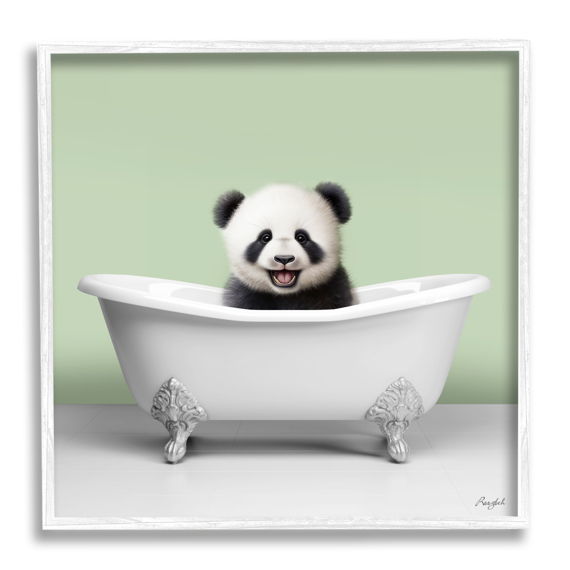 Stupell Industries Happy Panda in Bathtub Animals & Insects Painting White Framed Art Print Wall Art, 17 x 17
