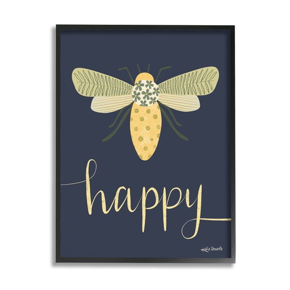 Stupell Industries Happy Patterned Insect Bug Calligraphy Graphic Art Black Framed Art Print Wall Art, Design by Katie Doucette