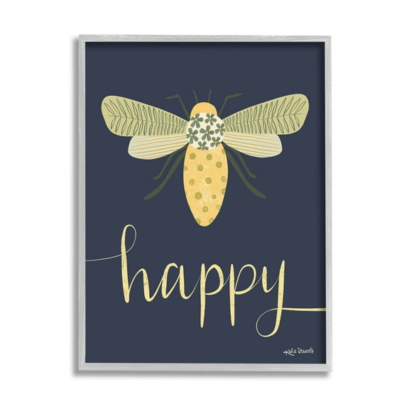 Stupell Industries Happy Patterned Insect Bug Calligraphy Graphic Art Gray Framed Art Print Wall Art, Design by Katie Doucette