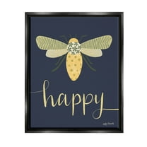 Stupell Industries Happy Patterned Insect Bug Calligraphy Graphic Art Jet Black Floating Framed Canvas Print Wall Art, Design by Katie Doucette