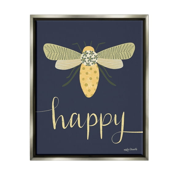 Stupell Industries Happy Patterned Insect Bug Calligraphy Graphic Art Luster Gray Floating Framed Canvas Print Wall Art, Design by Katie Doucette