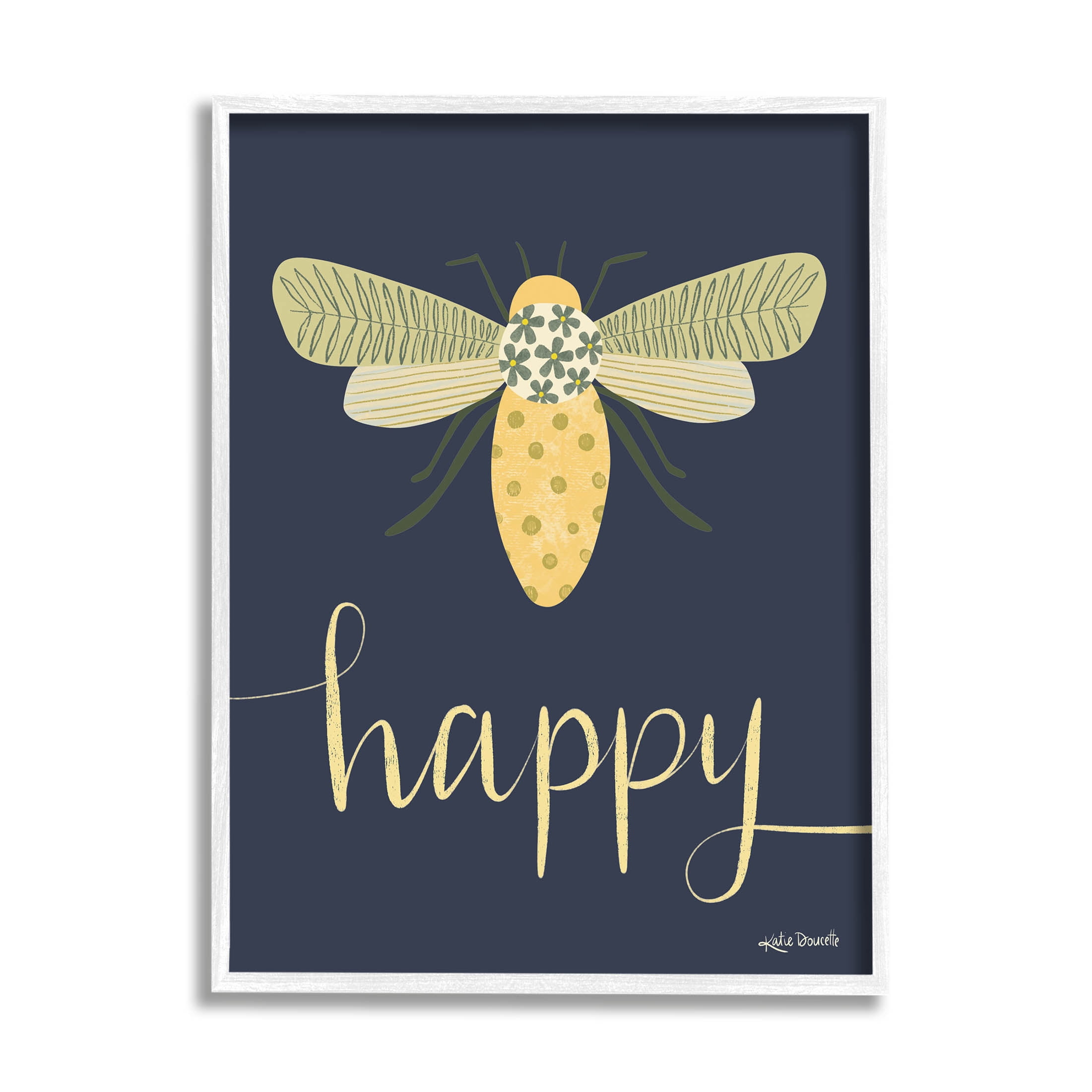 Stupell Industries Happy Patterned Insect Bug Calligraphy Graphic Art White Framed Art Print Wall Art, Design by Katie Doucette
