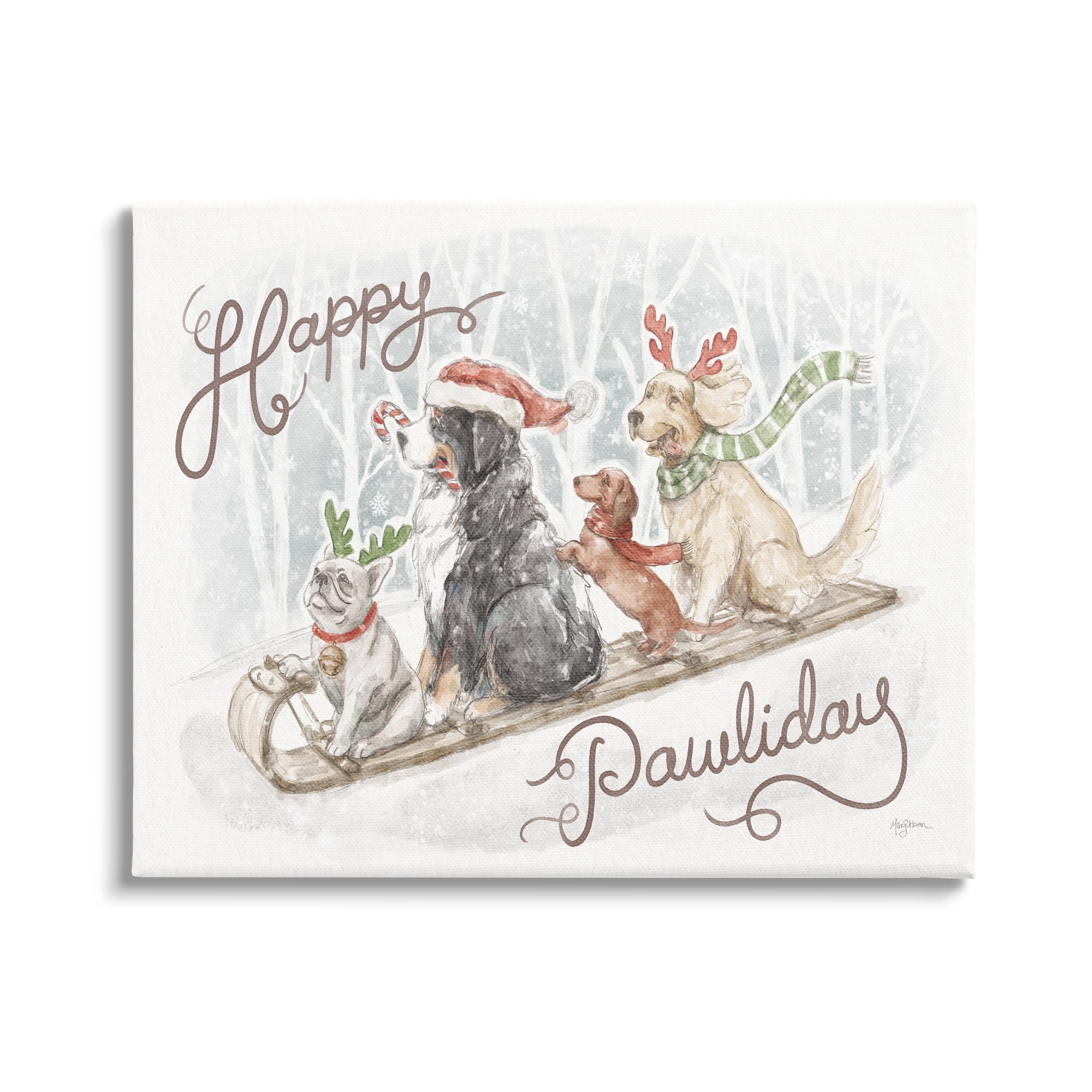 Stupell Industries Happy Pawliday Dogs Holiday Painting Gallery Wrapped Canvas Art Print Wall Art, 48 x 36