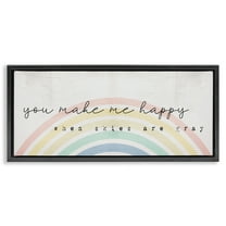 Stupell Industries Happy Phrase Rustic Rainbow Typography Painting Black Floater Framed Canvas Art Print Wall Art, 25 x 11