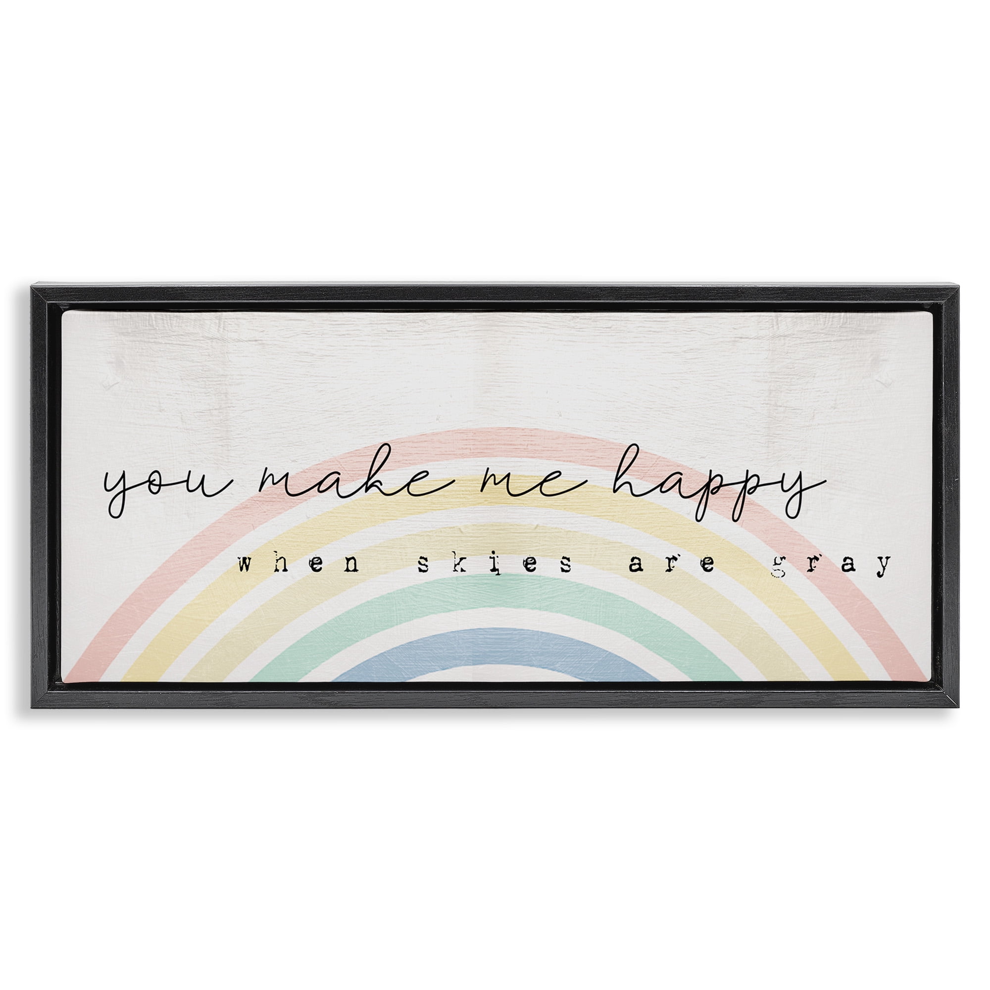 Stupell Industries Happy Phrase Rustic Rainbow Typography Painting Black Floater Framed Canvas Art Print Wall Art, 31 x 14