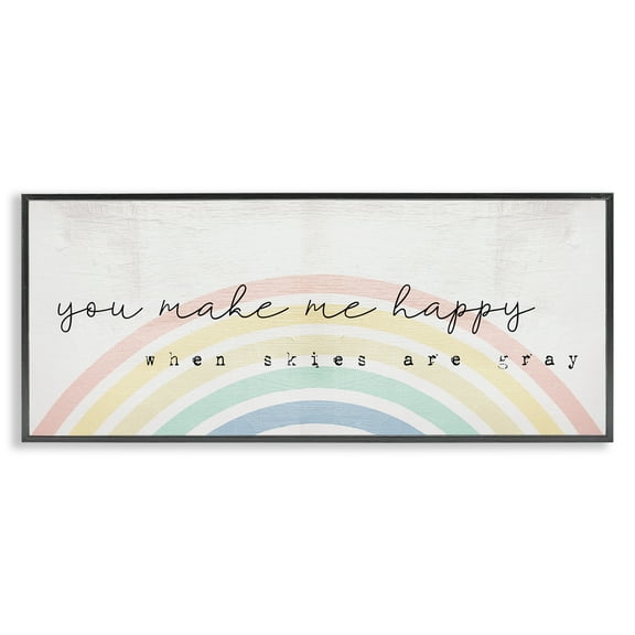 Stupell Industries Happy Phrase Rustic Rainbow Typography Painting Black Framed Art Print Wall Art, 24 x 10