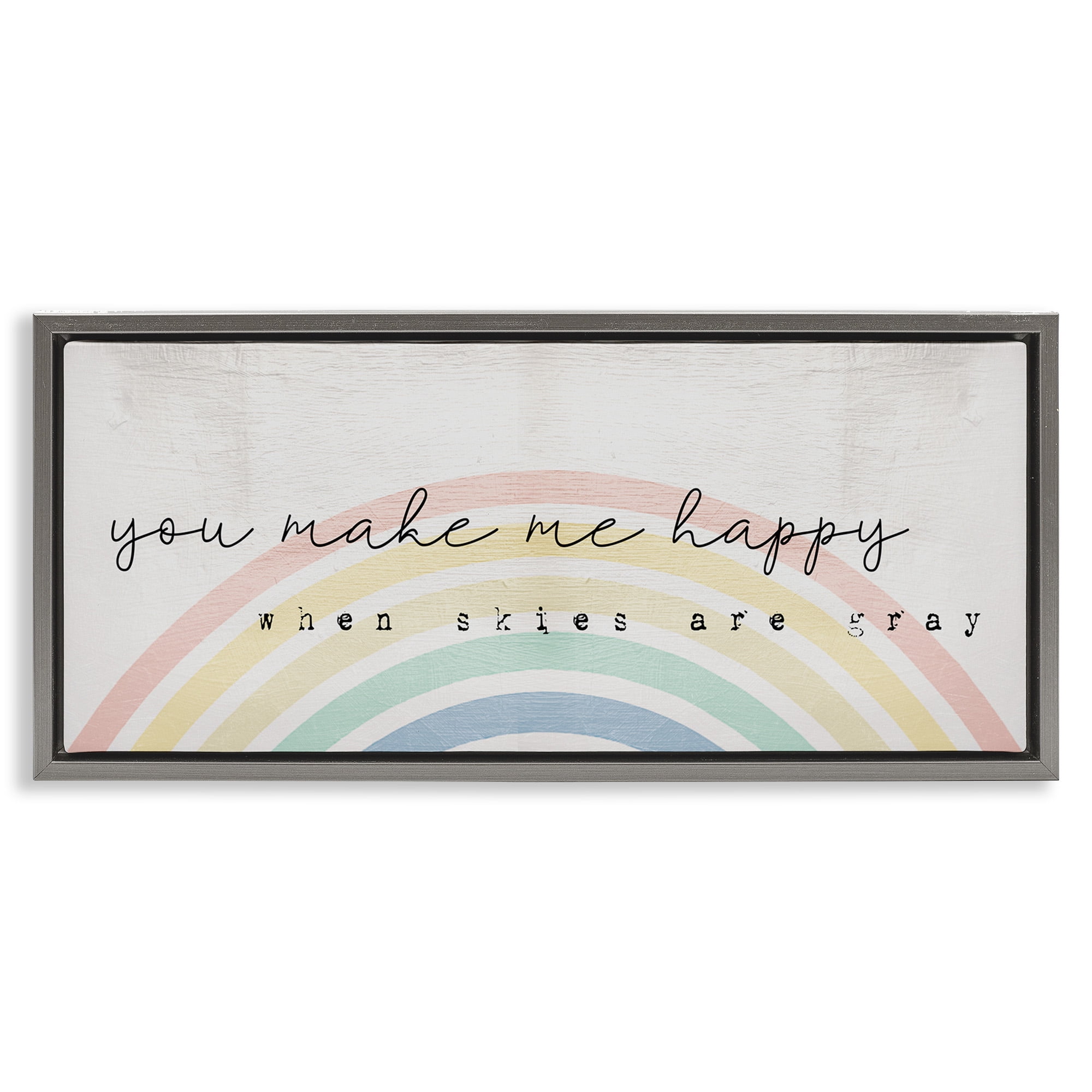 Stupell Industries Happy Phrase Rustic Rainbow Typography Painting Gray Floater Framed Canvas Art Print Wall Art, 31 x 14