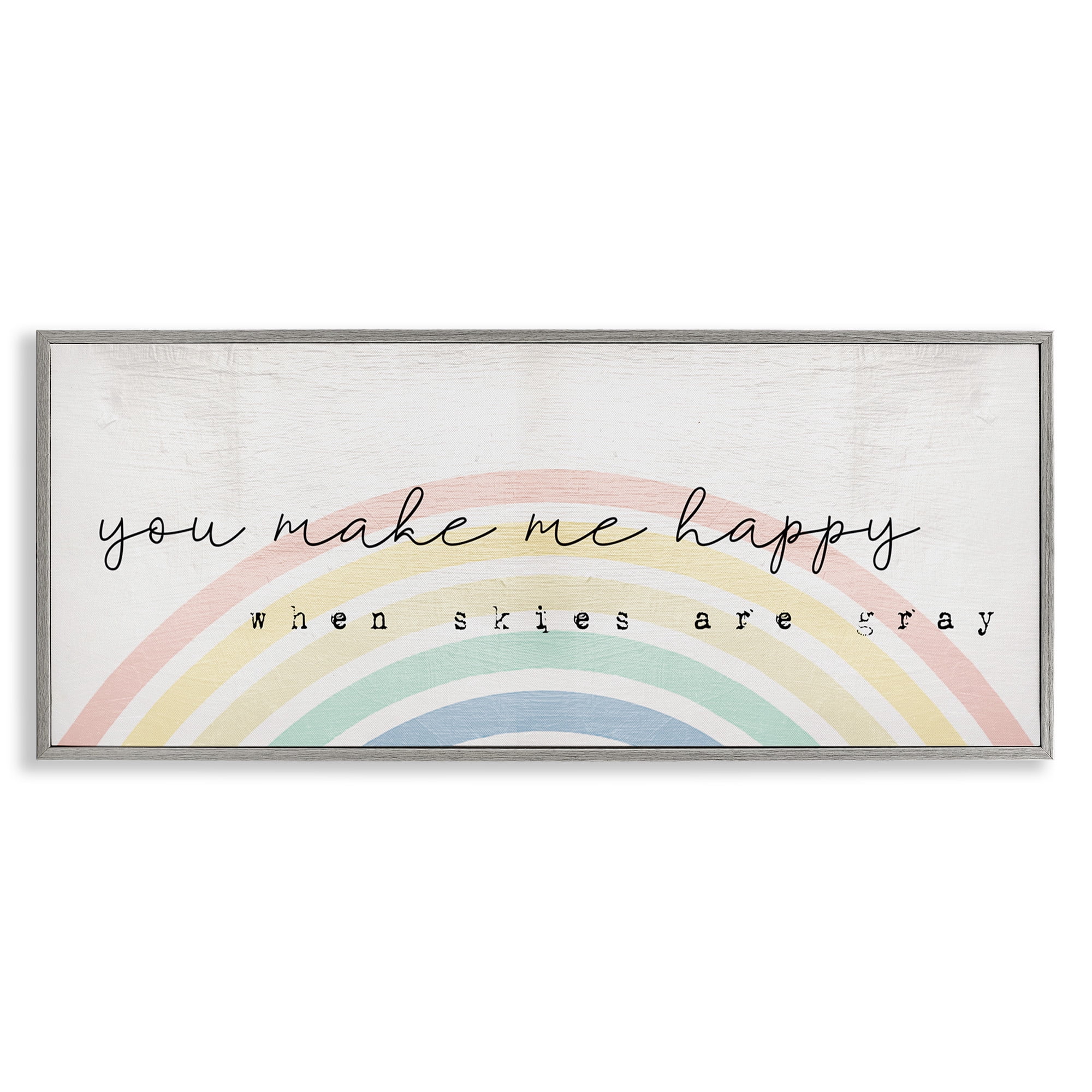 Stupell Industries Happy Phrase Rustic Rainbow Typography Painting Gray Framed Art Print Wall Art, 30 x 13