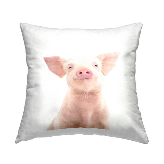 Stupell Industries Happy Pink Pig Farm Animal Square Decorative Printed Throw Pillow, 18 x 18,