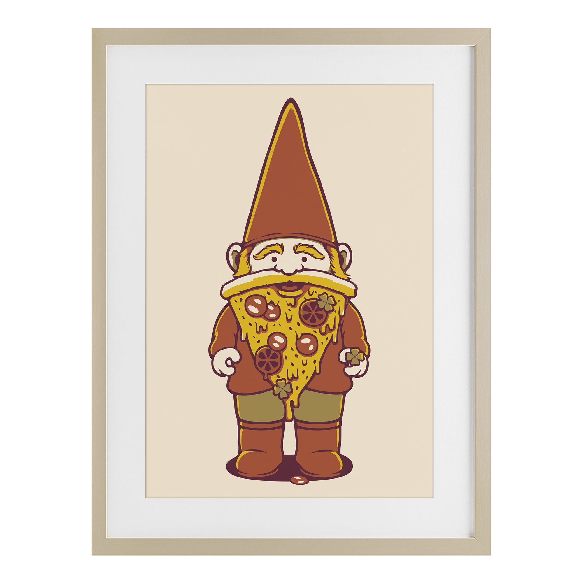Stupell Industries Happy Pizza Gnome Birch Framed Print Under Glass, design by Tobe Fonseca
