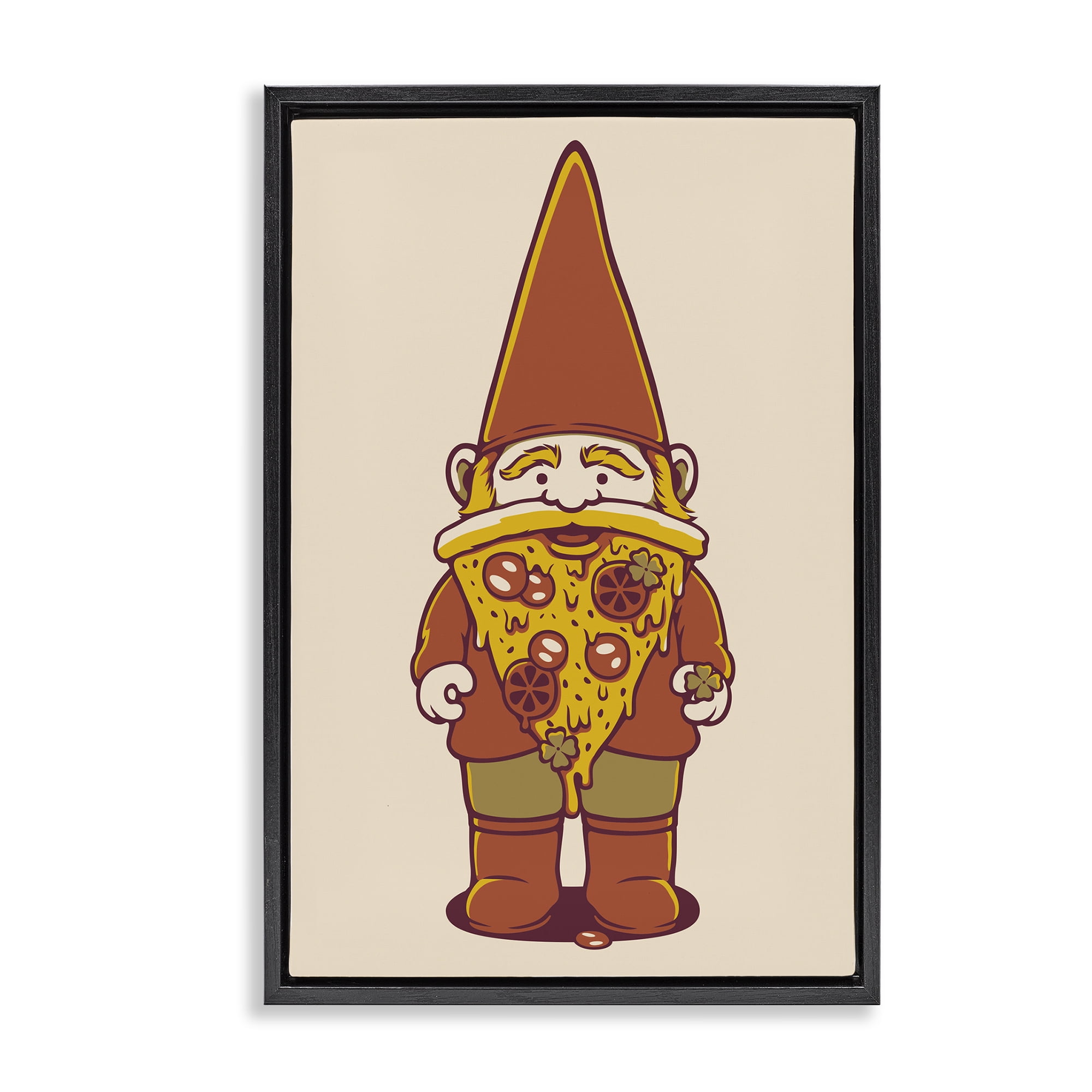 Stupell Industries Happy Pizza Gnome Black Framed Floater Canvas Wall Art, design by Tobe Fonseca