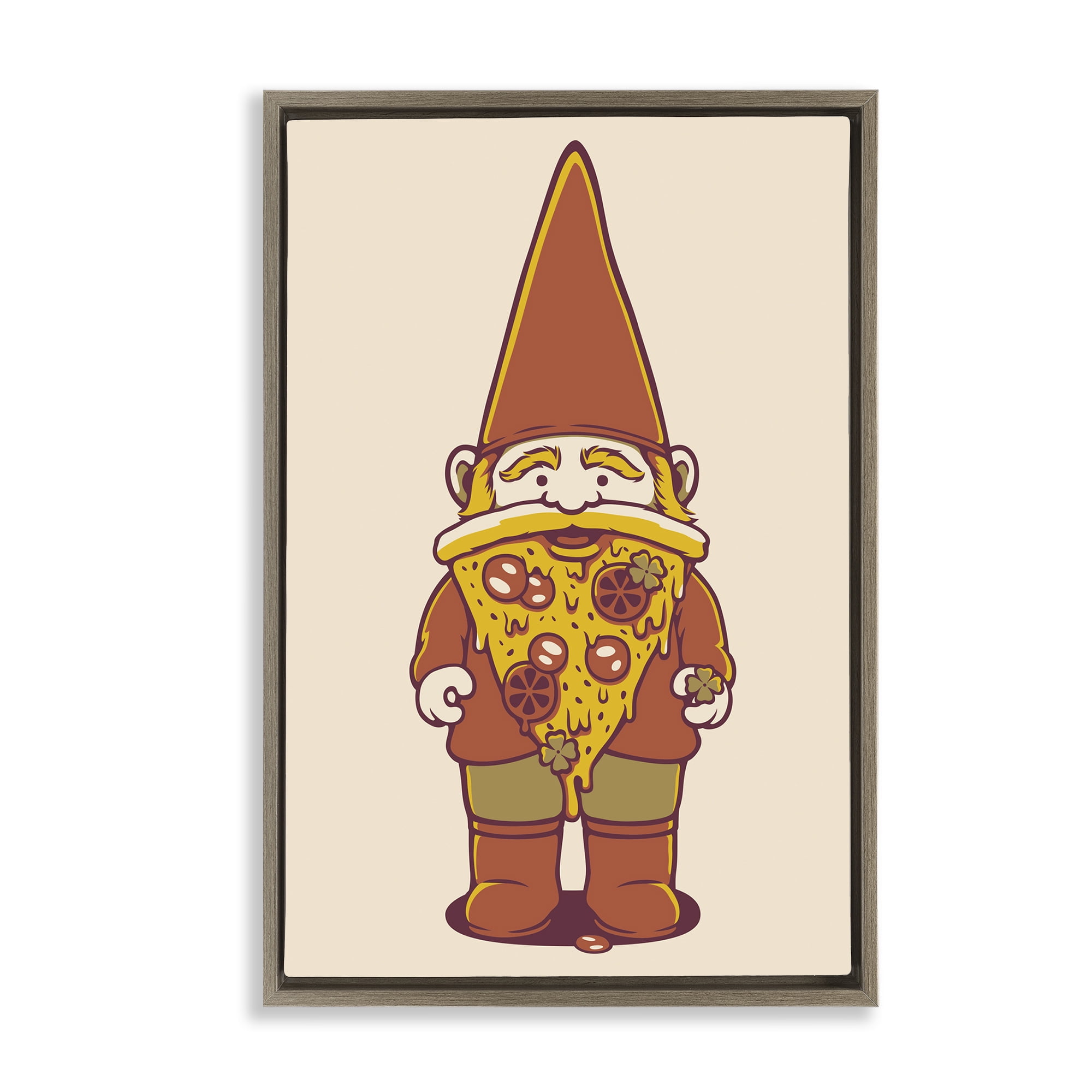Stupell Industries Happy Pizza Gnome Brown Framed Floater Canvas Wall Art, design by Tobe Fonseca