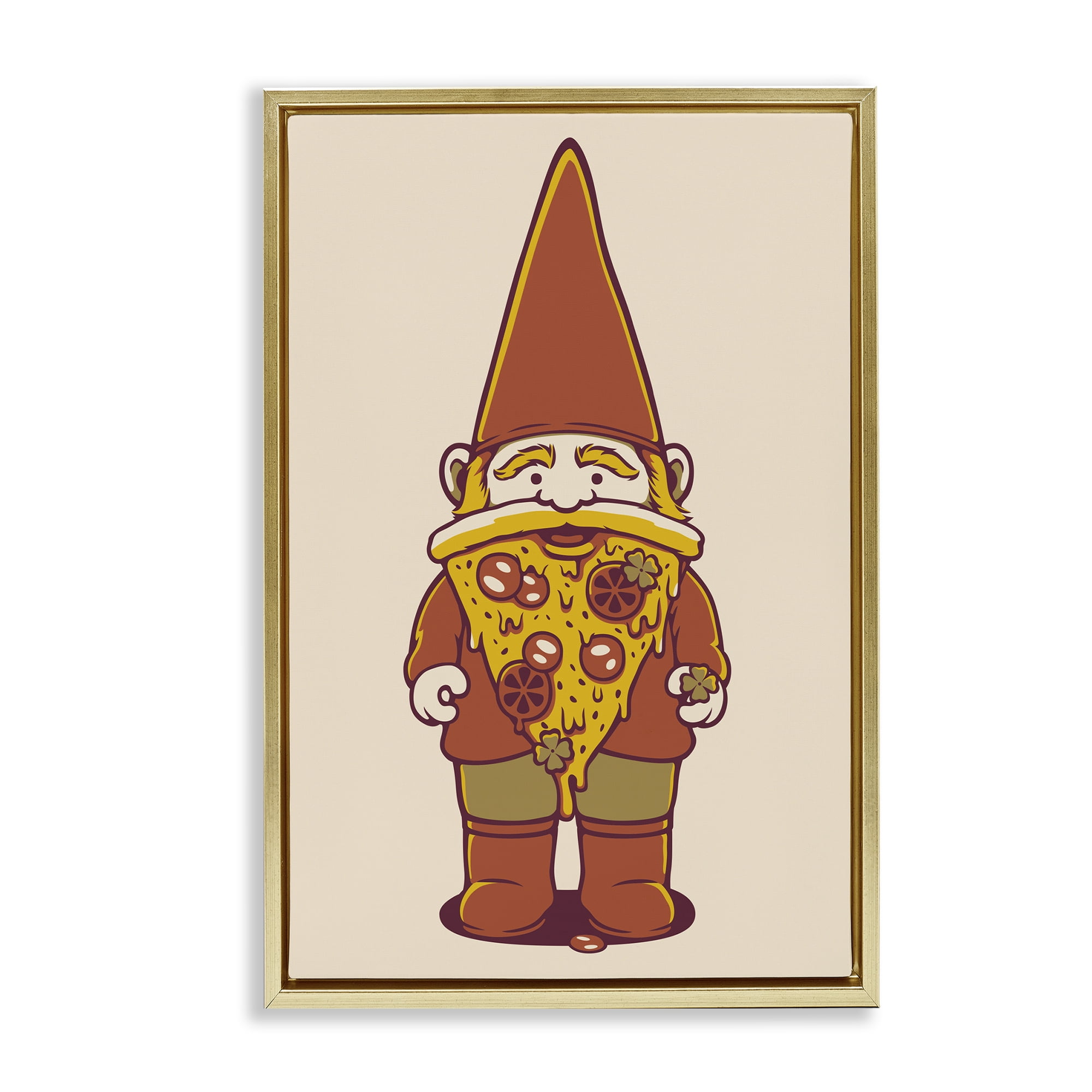 Stupell Industries Happy Pizza Gnome Gold Framed Floater Canvas Wall Art, design by Tobe Fonseca