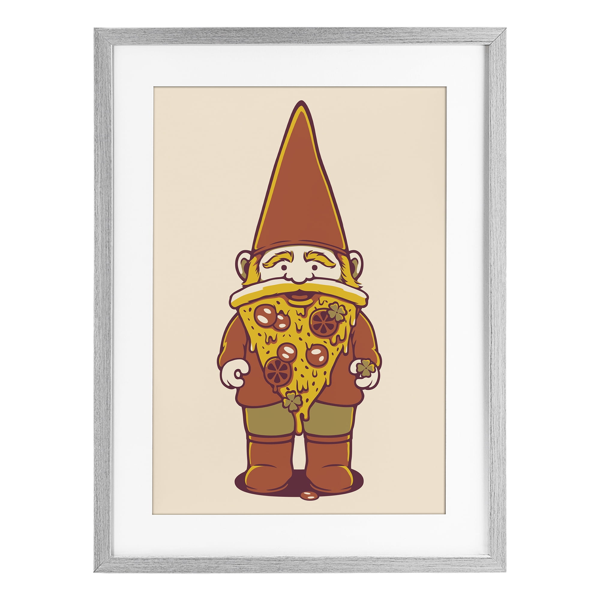 Stupell Industries Happy Pizza Gnome Gray Framed Print Under Glass, design by Tobe Fonseca