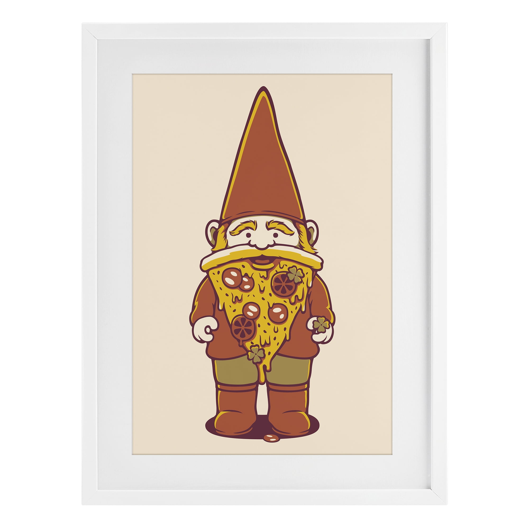 Stupell Industries Happy Pizza Gnome White Framed Print Under Glass, design by Tobe Fonseca