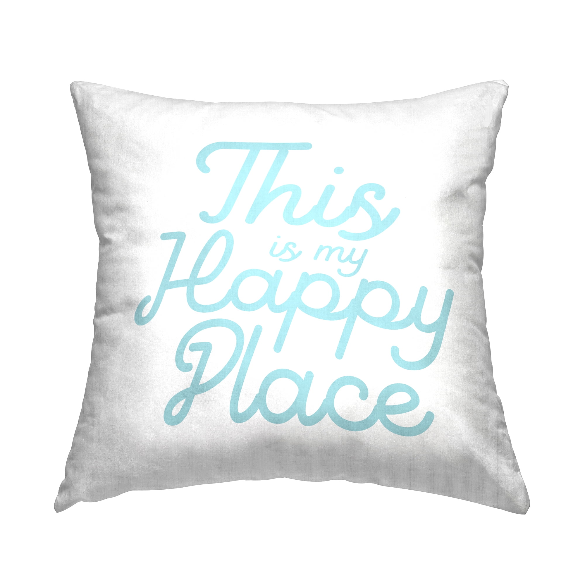 Stupell Industries Happy Place Blue Simple Script Text Quote Design by Daphne Polselli Throw Pillow