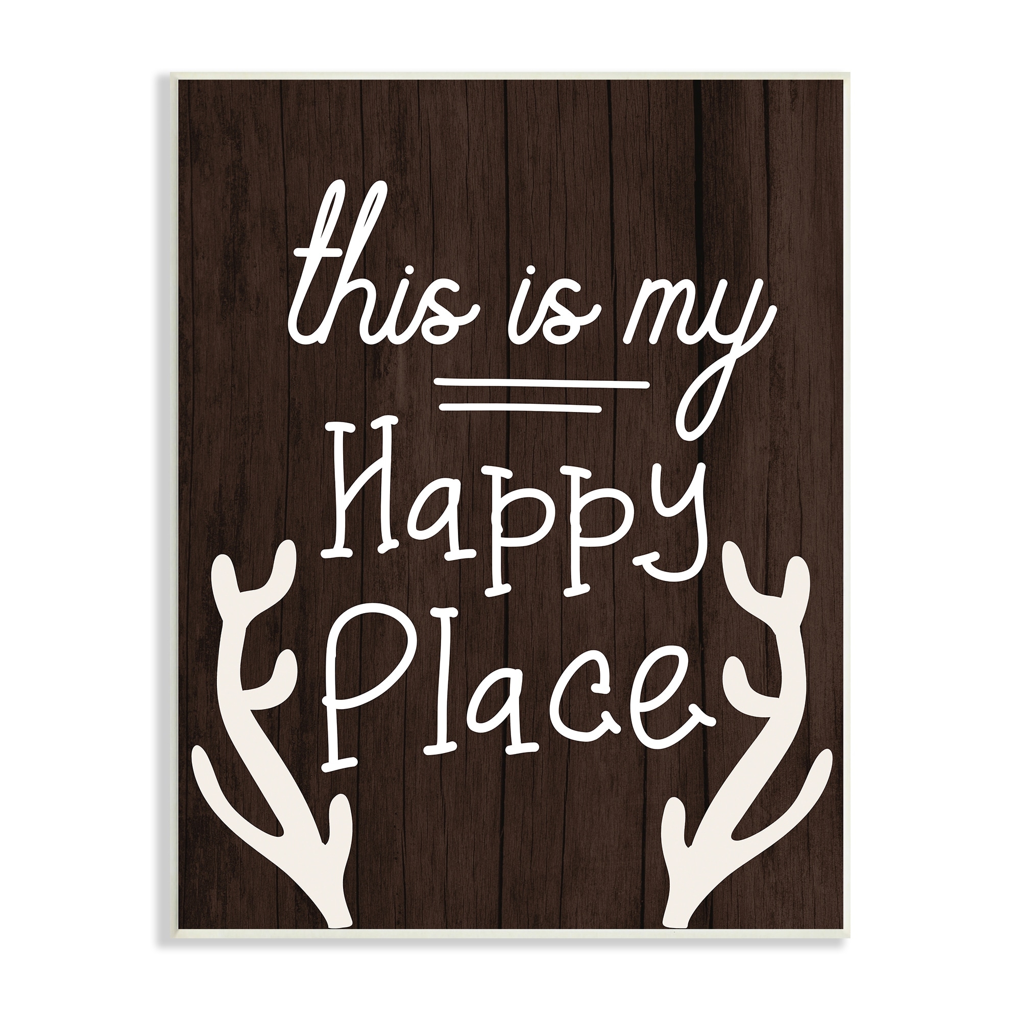 Stupell Industries Happy Place Calligraphy Camping Theme Antlers , 10 x 15, Design by Lil' Rue
