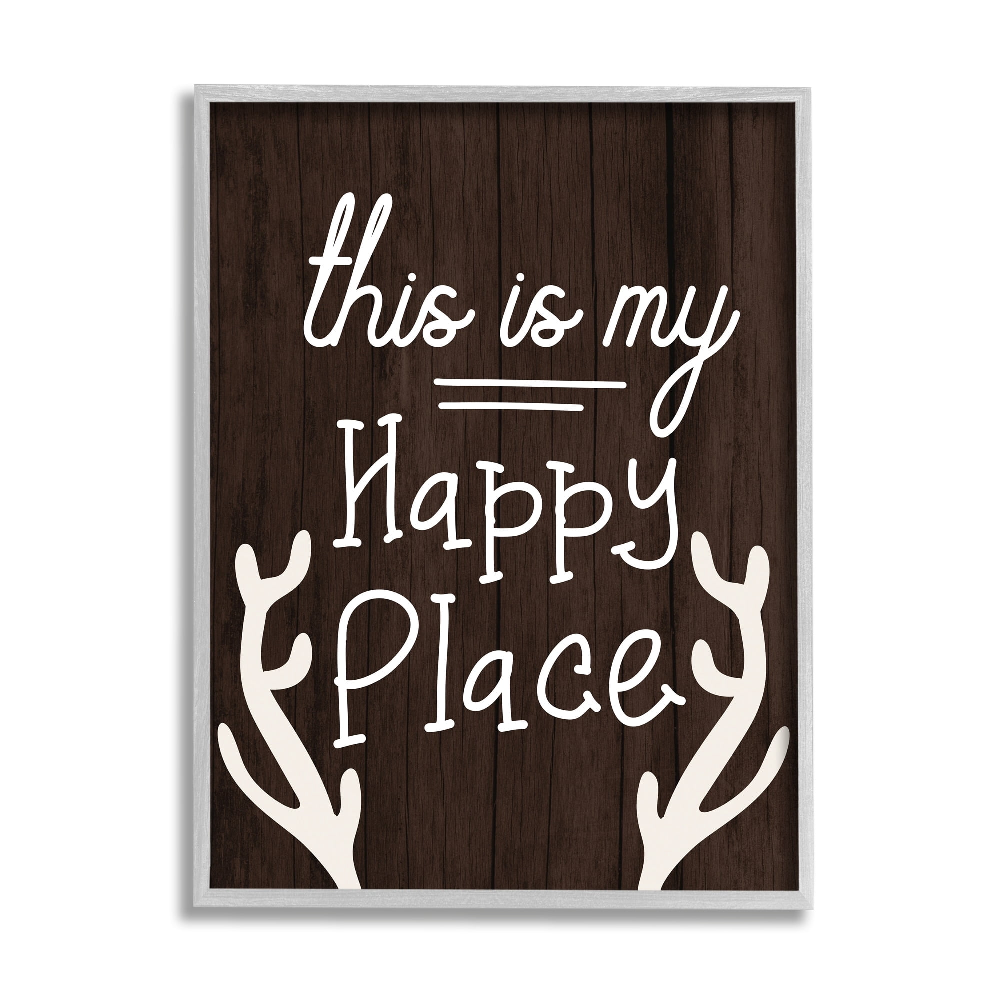 Stupell Industries Happy Place Calligraphy Camping Theme Antlers , 11 x 14, Design by Lil' Rue