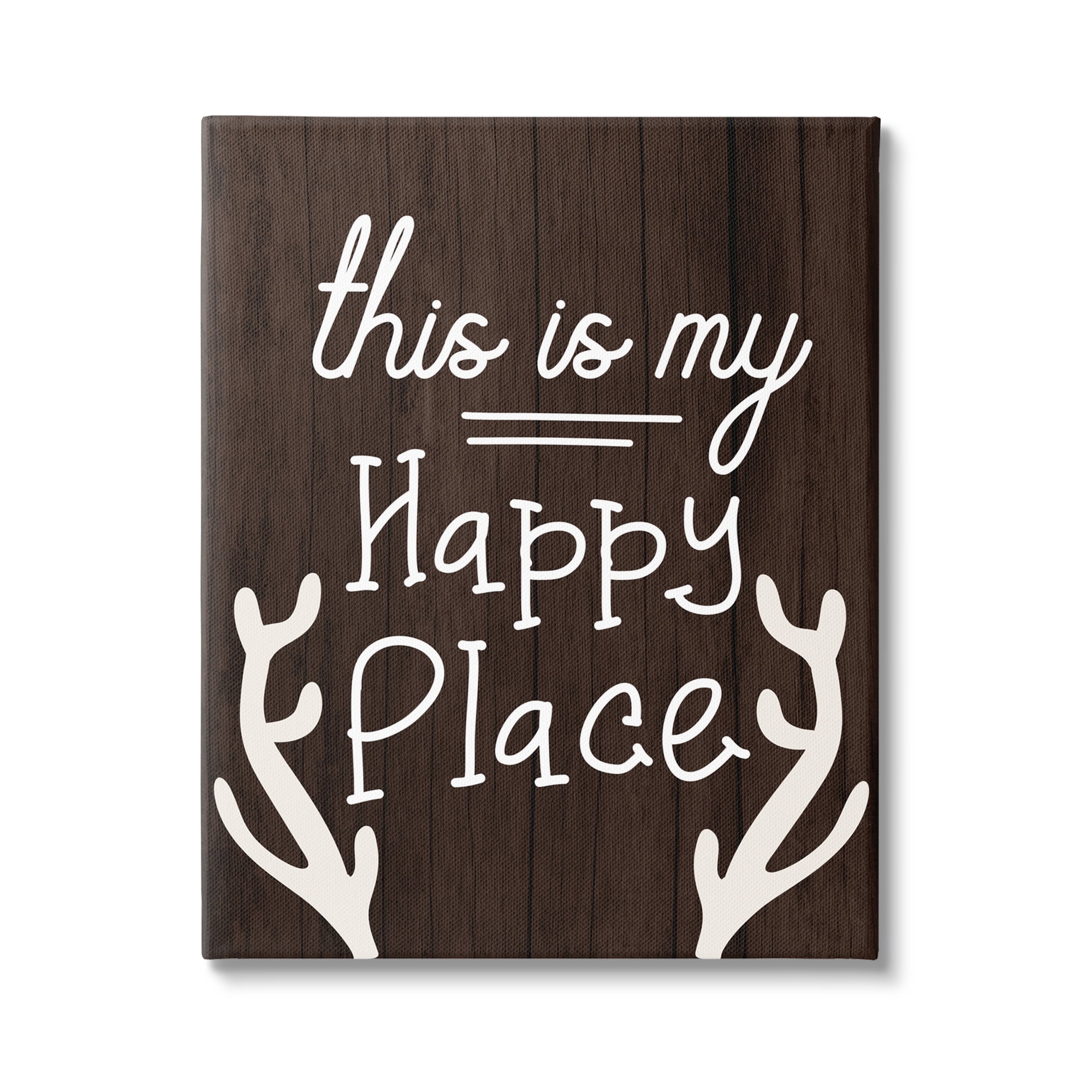 Stupell Industries Happy Place Calligraphy Camping Theme Antlers , 16 x 20, Design by Lil' Rue