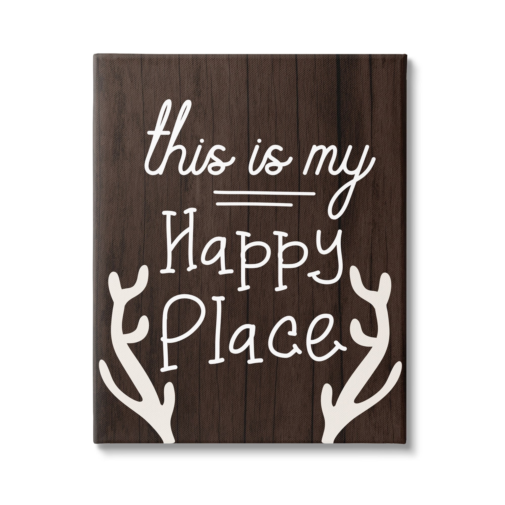 Stupell Industries Happy Place Calligraphy Camping Theme Antlers , 30 x 40, Design by Lil' Rue