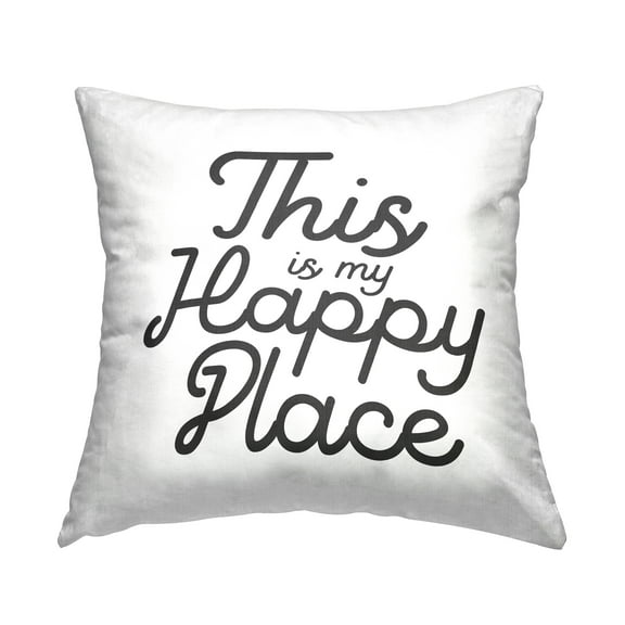 Stupell Industries Happy Place Cursive Script Typography Phrase Design by Daphne Polselli Throw Pillow