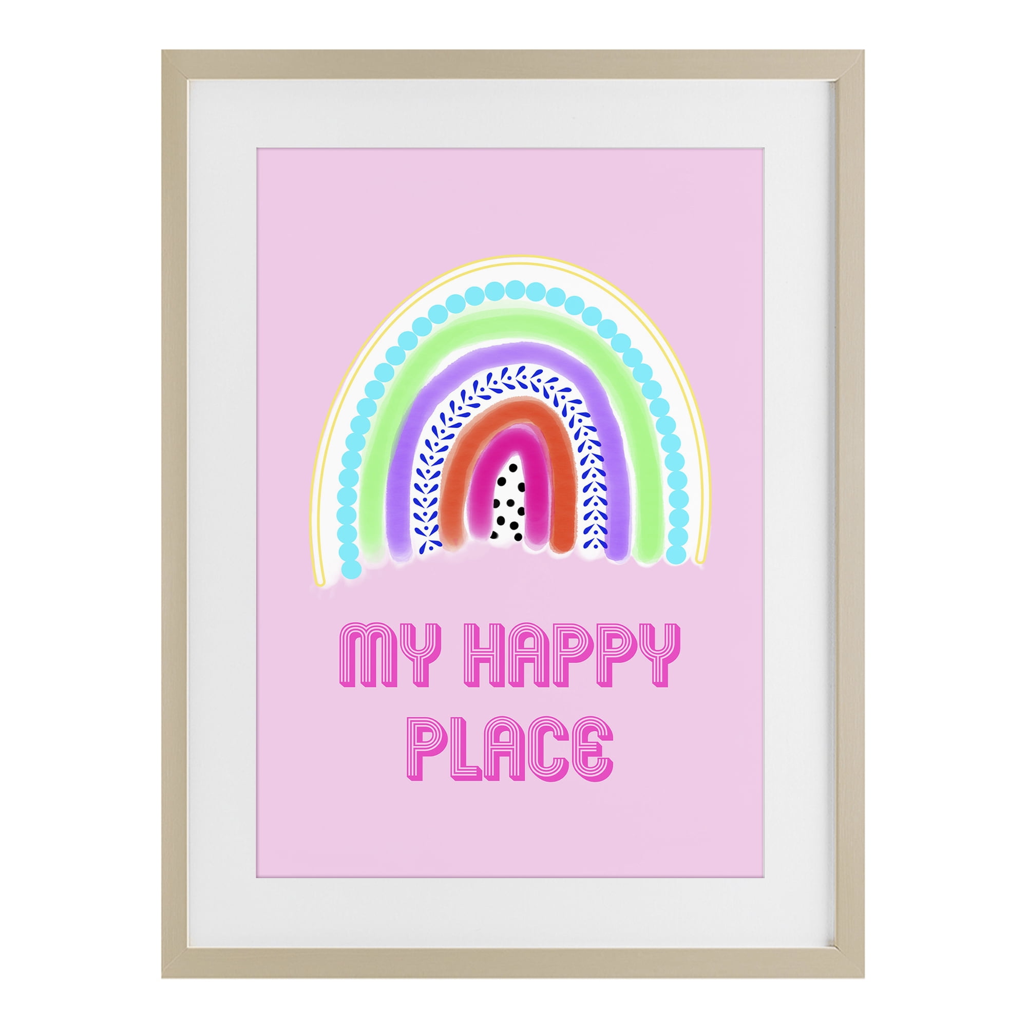 Stupell Industries Happy Place Dotted Rainbow Birch Framed Print Under Glass, design by Pooja Dave