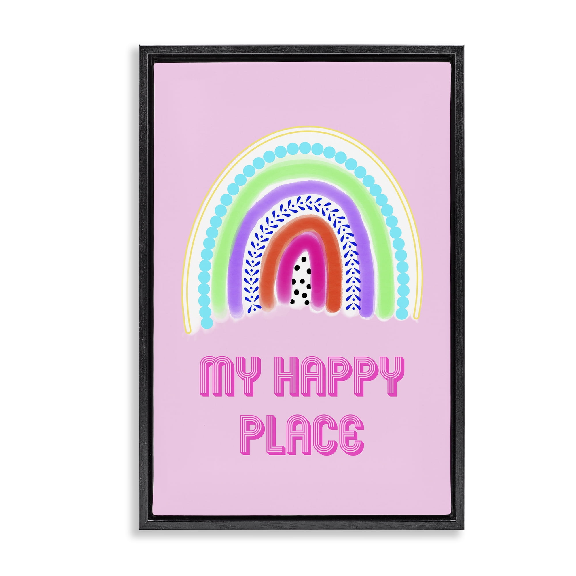Stupell Industries Happy Place Dotted Rainbow Black Framed Floater Canvas Wall Art, design by Pooja Dave