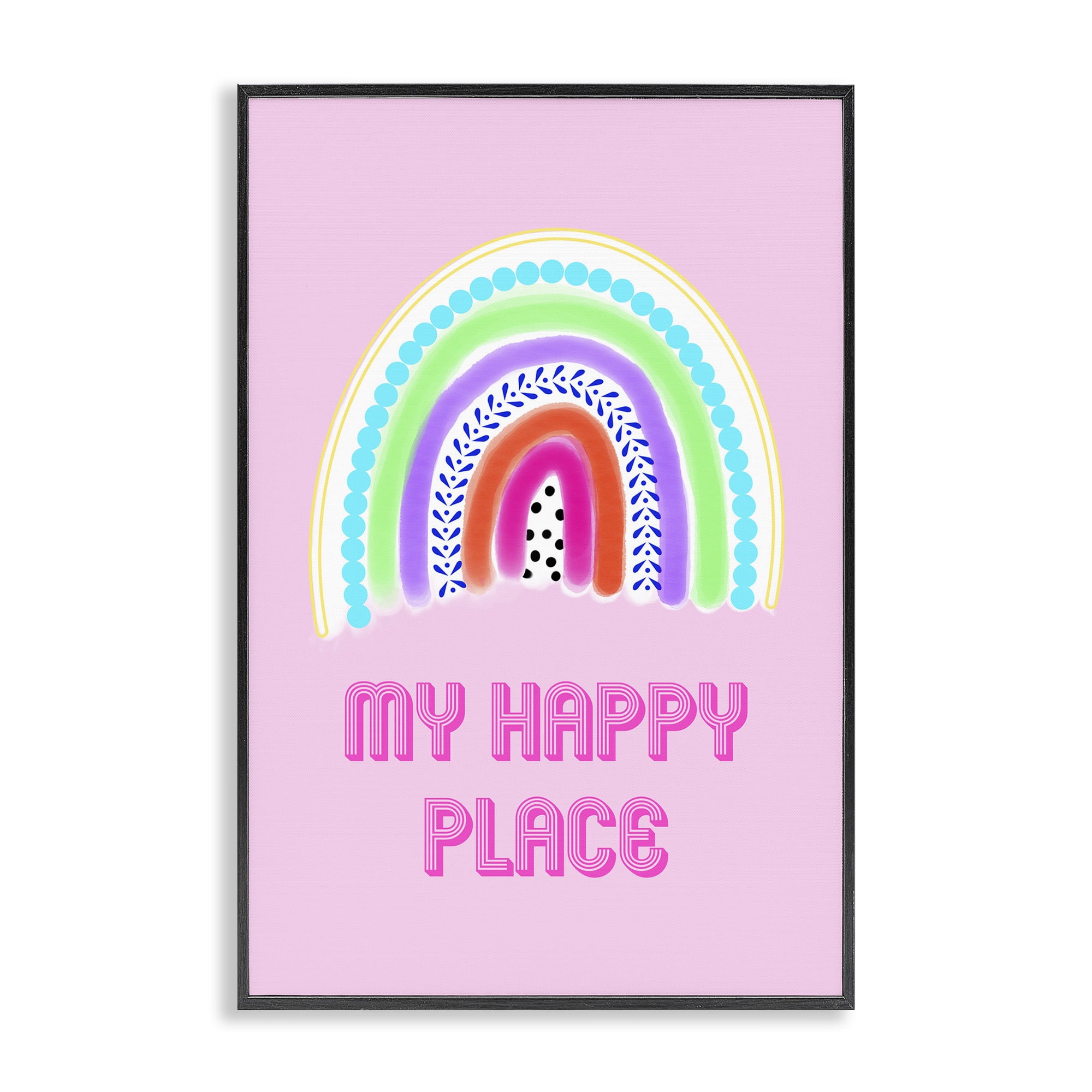 Stupell Industries Happy Place Dotted Rainbow Black Framed Giclee Art, design by Pooja Dave