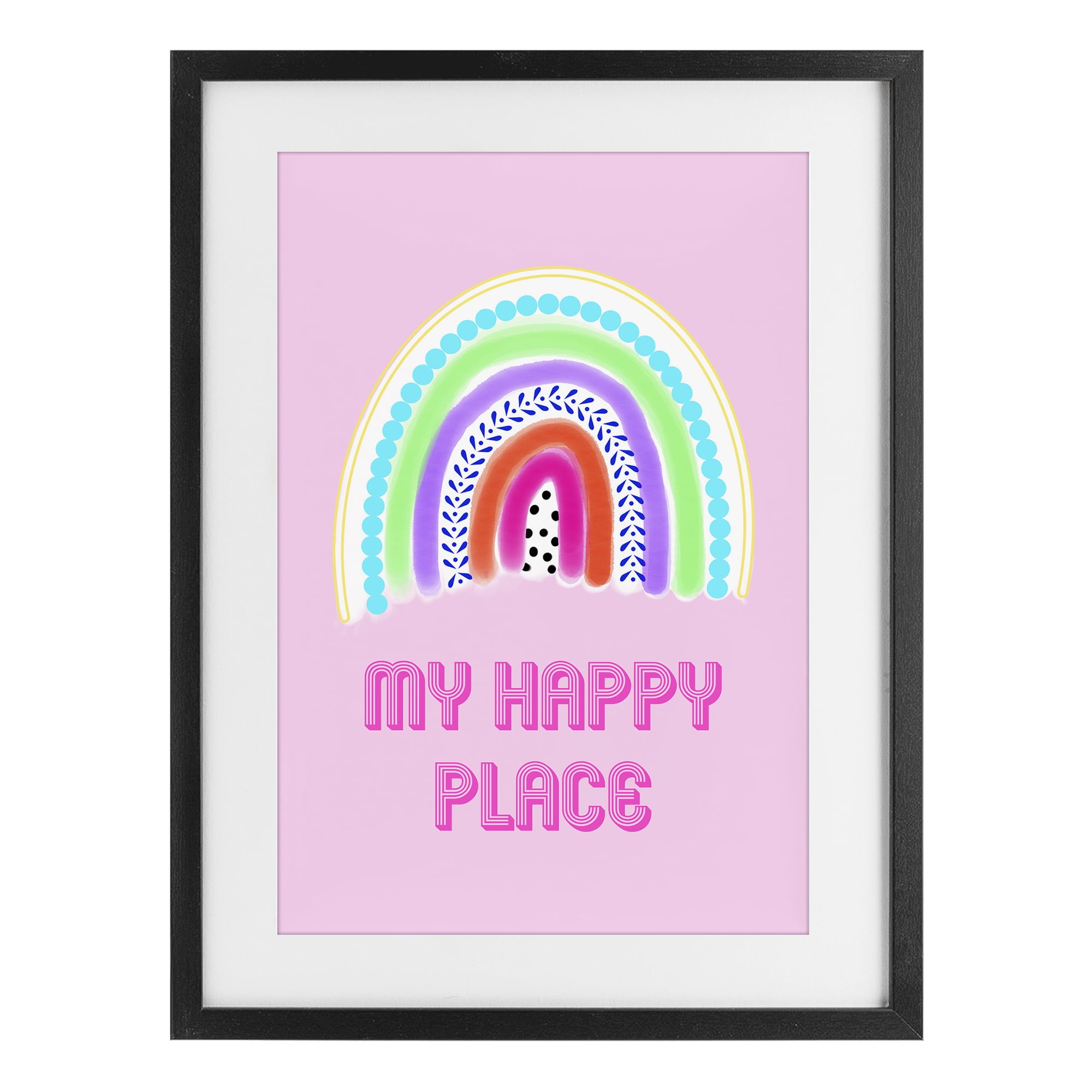 Stupell Industries Happy Place Dotted Rainbow Black Framed Print Under Glass, design by Pooja Dave