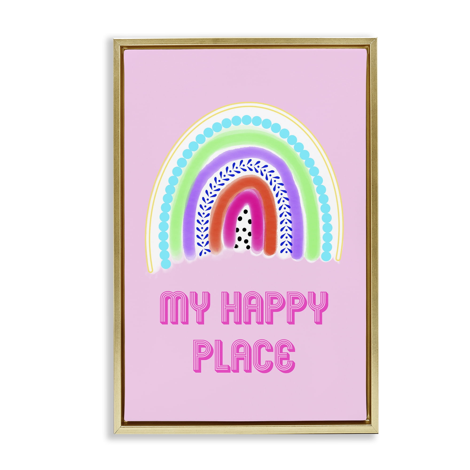 Stupell Industries Happy Place Dotted Rainbow Gold Framed Floater Canvas Wall Art, design by Pooja Dave