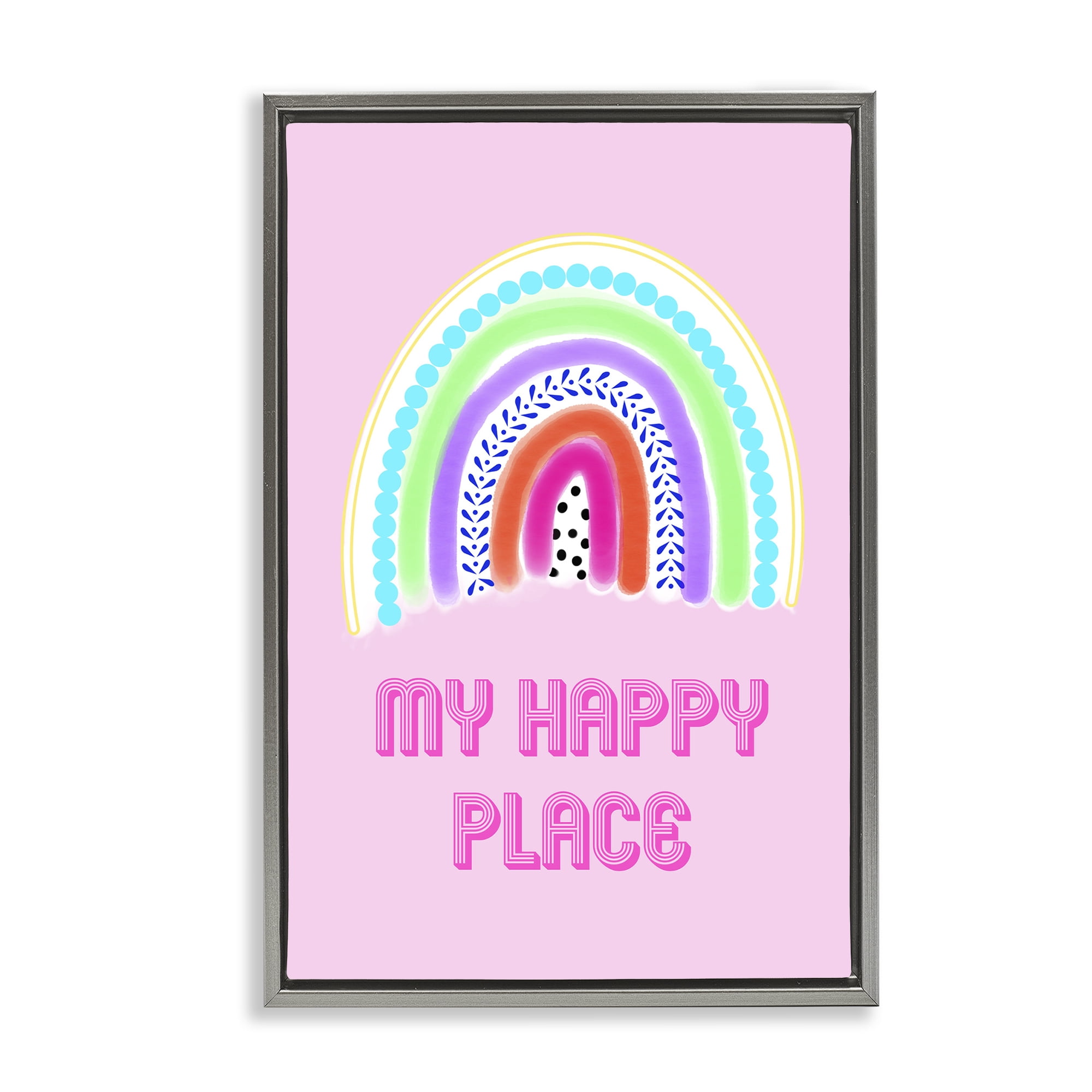 Stupell Industries Happy Place Dotted Rainbow Gray Framed Floater Canvas Wall Art, design by Pooja Dave